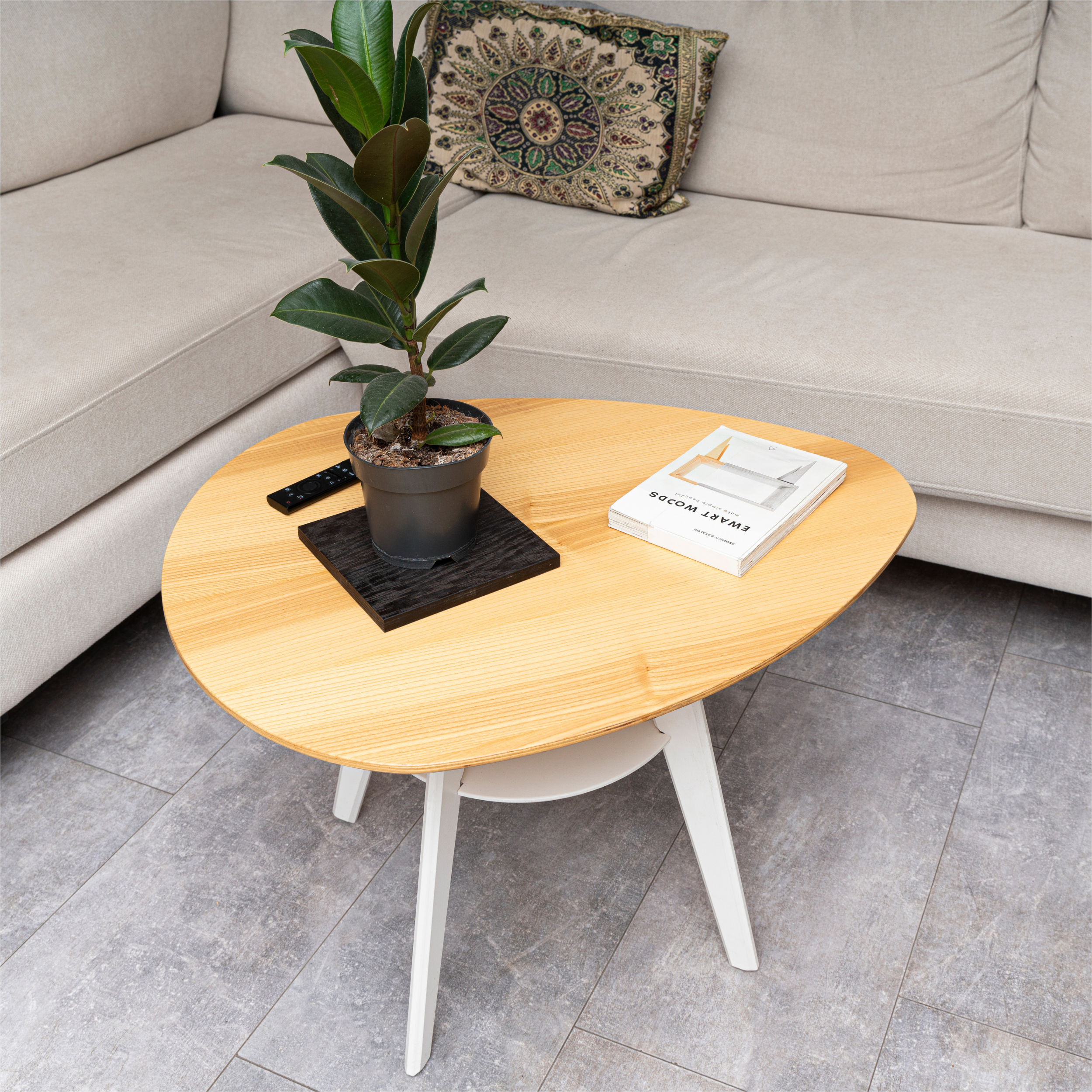 Light wood coffee table for living room with aesthetic design